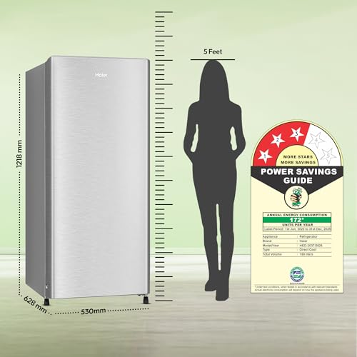 Image of Haier 190 L, 3-Star Direct-Cool Single Door Refrigerator with 1 Hour Icing Technology & Large Vegetable Box (2025 Model, HED-203TNS-N, Nickel Steel)