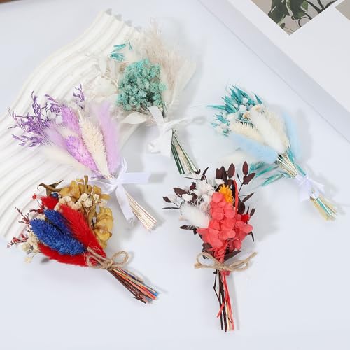 Mini ramo de flores secas decorativo azul, 6 piezas miniatura 4