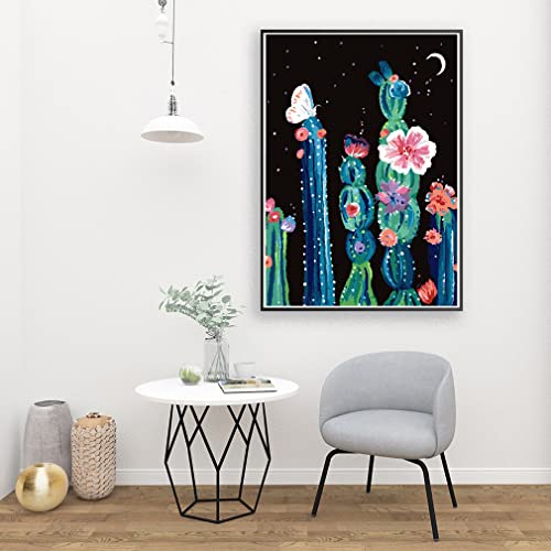 Mrnsiet Paint By Number For Adults And Kids，Moon And Cactus Under The Stars Butterfly Diy Art Acrylic Painting By Numbers Perfect For Home Wall Deco 12X16Inch #TOP6