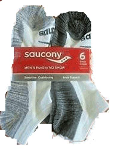 SAUCONY MENS RUNDRY NO SHOW SOCKS 9.5-11.5 WHITE/GREY ASSORTMENT