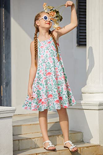Raisevern Flamingo Dress For Girls Summer Dresses Skater Sundress Cami Spaghetti Strap Children Twirly Halter Mid-Length Casual Party Outfits Size 6 7 Years Old #TOP4