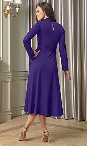 Image of KOH KOH Womens Long Sleeve Semi Formal Work Elegant Pockets Mini Midi Dress