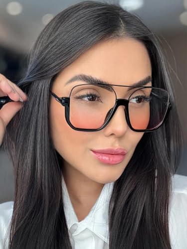 Image of GUVIVI Retro Oversized Aviator Sunglasses for Women Men Square Double Bridge Pilot Sun Glasses 70s Trendy Shades