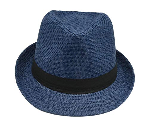 Navisima 1920S Panama Style Fedora Hats For Kids Teeangers Men And Women - Sun Fedora Hat With Band - Trilby Summer Beach Hat - Navy (Medium) #TOP1
