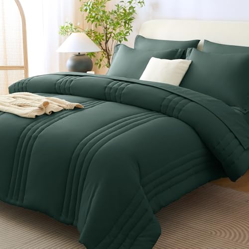 CozyLux King Size Comforter Set - 7 Pieces Forest Green