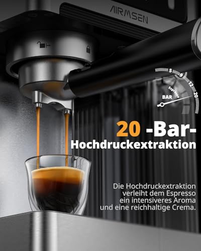 Espressomaschine Siebträgermaschine 20 Bar mit Automatischer Milchaufschäumer, Cappuccino & Latte Kaffeemaschine, Dual Boiler (1350W & 1000W), 15S Extraktion, Edelstahl, 1.8L Wassertank, Touchscreen – Bild 7