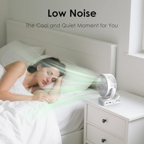 Image of Minthouz Clip on Fan, 12000mAh Battery, with Remote Control, Quiet, White | 45H Runtime, 3-Level Lighting, 360 Rotation, 3-Level Wind Speed, 2 /4 /6H Timer, Suitable for Bedrooms, Offices, Outdoors