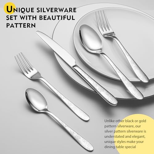 Image of 40 Piece Silverware Set, Service for 8, EIUBUIE Premium Stainless Steel Cutlery Set, Mirror Polished Flatware Sets with Pattern Handle, Modern Kitchen Eating Utensils Sets