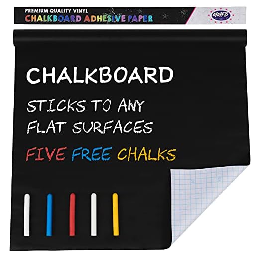 MMFB Arts Extra Large Blackboard Chalkboard Banner Vinyl Adhesive Paper (7.5 FEET) w/Free Color Chalks - Shelf Drawer Liner Wall Decal Poster Roll Paint Alternative - Peel & Stick Shape Silhouette