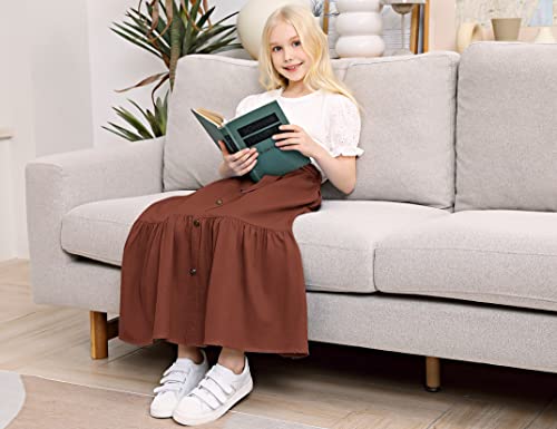 Image of Maxi Skorts Skirt for Girls Button Front High Waisted Long Skirt with Belt Ruffled Skirts with Pocket 3-12Years
