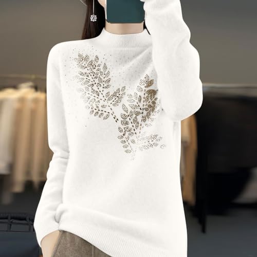 Women Long Sleeve Mock Neck Fashion Sweater, Funny Rhinestone Graphic Comfy Sweaters Pullover Going Out Casual Clothes3