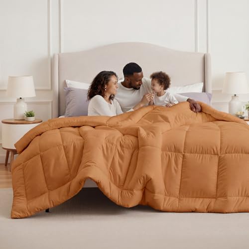 Image of Bedsure Comforter Duvet Insert - Quilted Comforters Oversized King Size, All Season Duvet, GentleSoft Down Alternative Bedding, with 8 Tabs, Gifts for Women, Burnt Orange, Oversized King 116x98 Inche