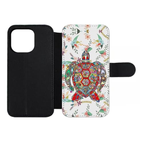 Étui iPhone 15 Pro en cuir Tortue Art Floral aux finitions soignées de haute qualité