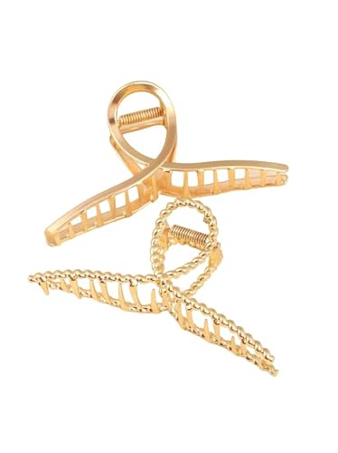 Hair Claw Clips Gold Hair Claw Shark Hair Claw Barrette Metal Hair Clamps Large Hair Accessories For Women And Girls (2Pcs) #TOP5
