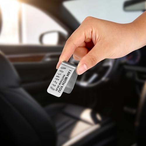 Image of Engraved Stainless Steel Car Visor Clip, Religious Visor Clip with I Am with You Printed Matthew 28 20 Sign for Women Men New Friends Family Driver Gifts