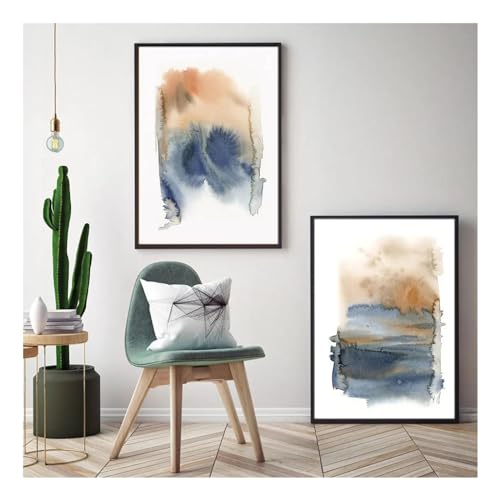 Affiche aquarelle bleue pour habiller un grand mur de salon vide