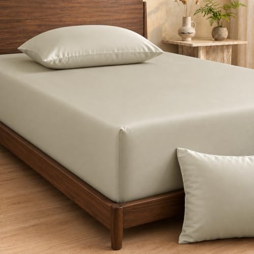 Image of HOMEMONDE 100% Bamboo King Size Fitted Bedsheet with 2 Pillow Covers | 300 TC Luxury Cooling Elastic Fitted Sheet | Ultra Soft, Breathable & Moisture Wicking | (Taupe, 78x72 Inches)