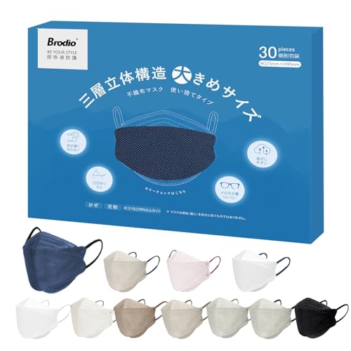 �y�V�o��z���� �}�X�N �傫��22.5cm/���傫��21cm �s�D�z � 30���� 3D ��l�p �y�����ɂ��Ȃ�Ȃ��z brodio�}�X�N KF94��JN95�̎d�l�Ǝ��Ă��܂� ���̍\�� �g���̂� �������₷�� �_�C�������h�}�X�N (�l�[�r�[×�R�u��