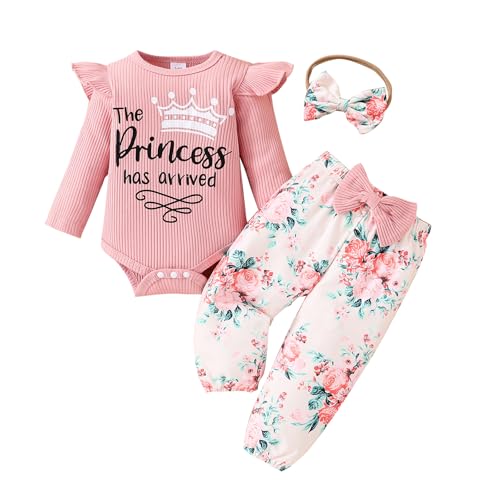 Baby Girl Clothes,Newborn Girl Outfit Long Sleeve Ruffle Romper Floral Long Pants Headband 3 PCS Fall Winter Clothing