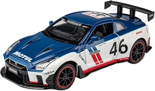 Image of 1:24 Nissan GTR R50 Diecast Model Car | Alloy Metal Pull Back Toy Vehicle with Sound, Light & Openable Doors | Racing Car Toy for Kids & Collectors (Blue)