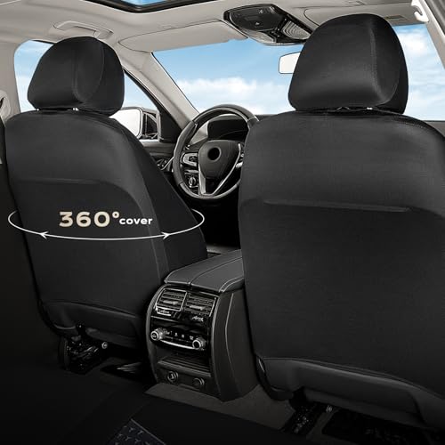 Image of Coverado Front Seat Covers, Breathable Mesh & Leather Car Seat Protectors, Black Driver Seat Cover, Car Seat Cushions, Universal Automotive Seat Covers Fit for Most Sedans SUV Truck, Black