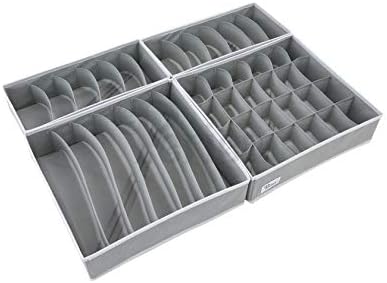 Periea Katrina Drawer Organisers - Boxes in 3 Sizes for Organising Bedroom Drawers - Individual Organisers or Packs (Black with White Piping, x2 24 Cell + x1 7 Cell + x3 6 Cell)