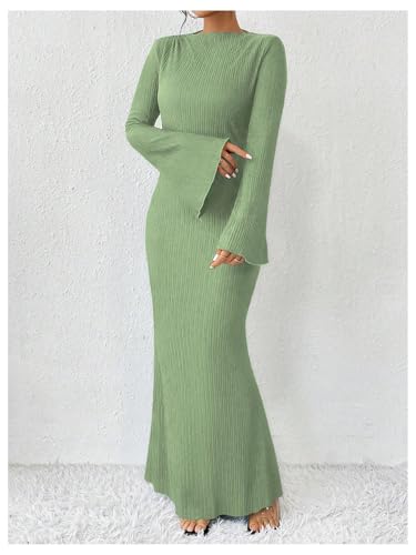 Image of GORGLITTER Women's Bell Long Sleeve Cocktail Maxi Dress Crew Neck Bodycon Fishtail Casual Long Dresses