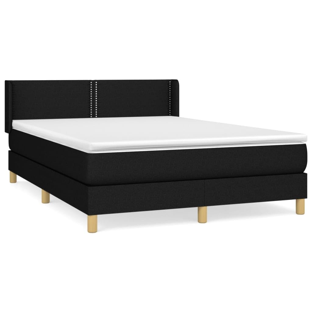 Sommier à lattes de lit avec matelas Noir 140x190 cm Tissu Ensemble complet cadre de tête de lit réglable matelas à ressorts ensachés surmatelas mousse confort fermeté moyenne literie chambre adulte