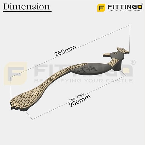 Image of Peacock Design Main Door Handle 10 Inch| Brass Antique Finish Pull Handle| Zinc Alloy Handle for Wooden & Glass Doors |Home, Office & Hotels | Hole-to-Hole 200mm | 3 Years Warranty | Set of 1