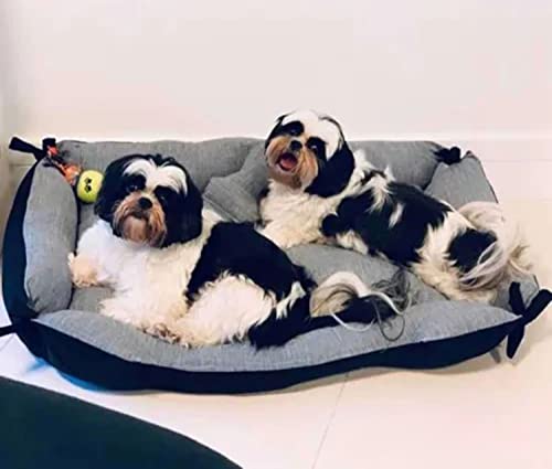 Cama Elegante Para Cães Pets Grandes 100% Lavável Com Almofada - Cinza E Preto