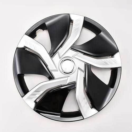 Image of Silver with Black Hubcap Wheel Cover Replacement Kit 14 inch Hub Caps Wheel Rim Cover Car Exterior Accessories Pack of 4, 14 Inches