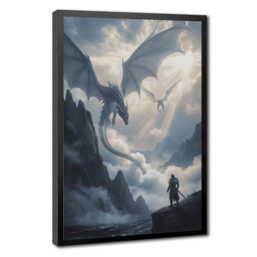 Poster dragons mythiques encadré pour masquer un mur vide de bureau
