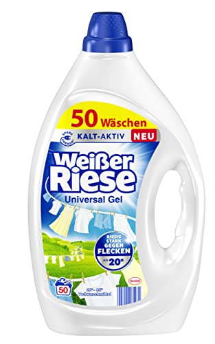 Weißer Riese El gel universal (50 lavados), detergente completo proporciona una ropa limpia radiante y funciona muy fuerte contra las manchas