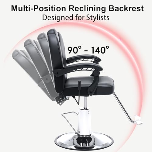 Image of Barber Chair with Heavy Duty Hydraulic Pump, Salon Chair for Hair Stylist, 360 Swivel 90-140 Backrest Reclining Chairs, Portable Height Adjustable Hair Chair for Barbershop (Black-Plain)