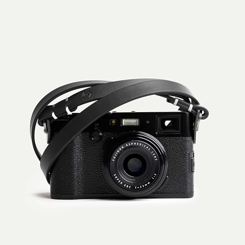Evergreen Leather Camera Strap – Split Ring, 38 Inch Neck Shoulder Slim, Vintage Modern Design, Hand Stitched, Compatible with Fuji Sony Nikon Leica Canon (Black)