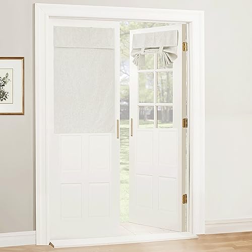 RYB HOME 100% Blackout Tricia Door Curtains, Linen Textured Blend Thermal Insulating Privacy French Door Window Tie Up Shades Sidelight Curtains for Kitchen, W 34 x L 40 inches, Linen, 1 Panel