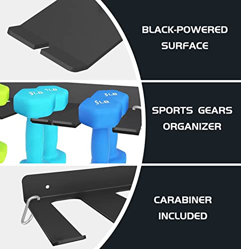 Wall-mount Black-coating Dumbbells Rack 4-Slot Free Weight Holder Steel-made Home Gym Organizer Heavy-Duty Steel Stand for Strength Training Equipment with 2 Carabiners and Mounting Hardware - Thumbnail 4