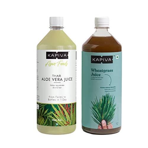Kapiva Aloe Vera Juice + Wheatgrass Juice | Ayurvedic Combo for Better Digestion, General Wellness, and Skin Care (1L+1L) Kapiva Aloe Vera Juice + Wheatgrass Juice | Ayurvedic Combo for Better Digestion, General Wellness, and Skin Care (1L+1L)