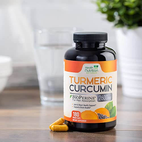 Turmeric Curcumin With Bioperine 95% Standardized Curcuminoids 2600Mg - Black Pepper For Max Absorption, Natural Joint Support Supplement, Nature's Non-Gmo & Gluten Free Tumeric Extract - 180 Capsules #TOP7