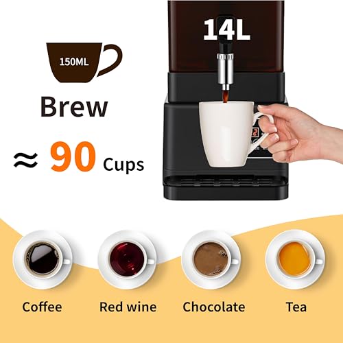 GKFF Coffee Urn Commercial Coffee Maker, 14 L 90 Cups,Multi-Functional Hot Chocolate Machine,Transparent Electric Percolator Coffee Pot for Catering Hot Water Urn for Hot Cocoa, Drink, Tea, Juice