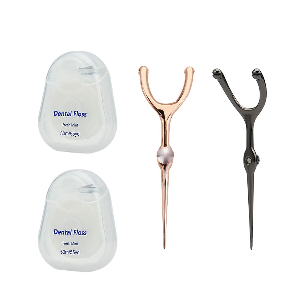 Ximimark 2 Set Stainless Steel Dental Floss Set with Replaceable Picks, Toothpick Holder & 1968.5inch Roll - Portable Oral Care Kit in PVC Case
