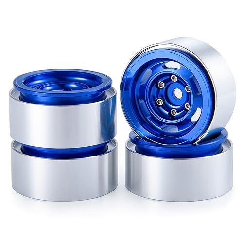 QUPA AM STORE 1 juego de ruedas RC 1.0 Beadlock de aleación de aluminio 1.0, 4 piezas para ruedas 1/18 TRX4M 1/24 SCX24, actualizaciones, color azul