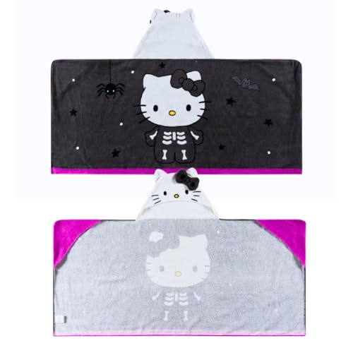 Image of Sanrio Hello Kitty Skeleton Halloween Kids Super Soft Bath /Pool /Beach Soft Cotton Terry Hooded Towel Wrap, 24 in x 50 in, (Officially Licensed Product) by Franco
