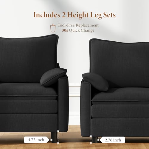 Image of Vesgantti 74 inch Loveseat Sofa for Living Room, Comfy Cloud Couch Deep Seat Chenille Modern 2 Seater Small Sofa with Armrest Pillow, Easy Assembly for Small Spaces, Black