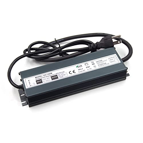 2 Pack LED Driver 12V 150W Waterproof IP67 Power Supply Transformer, 85V-265V AC to 12V DC Low Voltage Output, LED Transformer with 3-Prong Plug Cable for LED Light, Computer Project, Outdoor Light by Lrker - Image 4