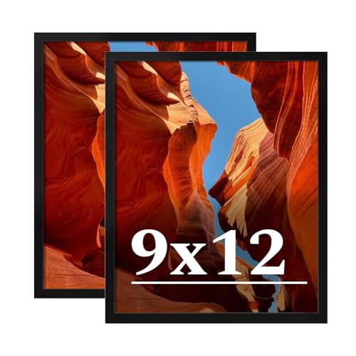 Veleclo 9x12 Picture Frame Set of 2 9 x 12 Black Picture Frame with HD Plexiglas 9 by 12 Poster Frame Display Frame for Vertical or Horizontal Presenting Spatial Aesthetics-Form & Light Series