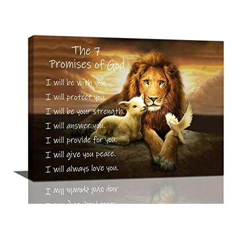 Kunstdruck auf Leinwand, Motiv: Löwe von Judah, christlich, religiöse Wanddekoration, Löwe, Lamm und Taube, Gemälde mit 7 Versprechen Gottes, Motivationsbilder Cover