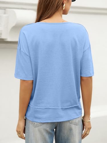 Image of UNCLECAT Womens V Neck T Shirts Summer Trendy Loose Fit Casual Tops Tees
