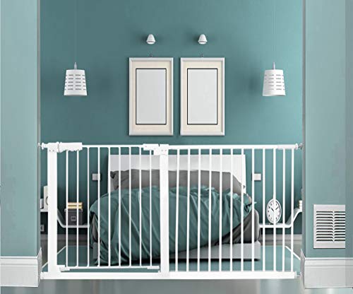 Waowao Narrow Doorway Baby Gate Auto Close Easy Walk Through Pressure Mount White Metal Child Dog Pet Safety Gates Stairs,Doorways,Kitchen And Living Room 24.02-81.50 In (White, 57.87"-61.81") #TOP22