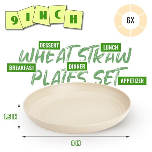 Image of 9In Unbreakable Dishwasher & Microwave Safe Dinner Plates Set of 6